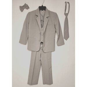 Boys S H Churchill Gray 5pc Suit Size 8 Jacket Vest Pants Bow Tie Necktie